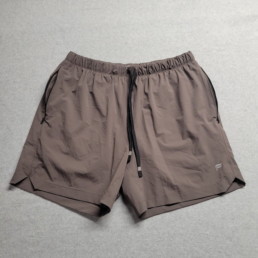 Fabletics Mens Fundamental Shorts Taupe Brown Lined Athletic Gym Size Large